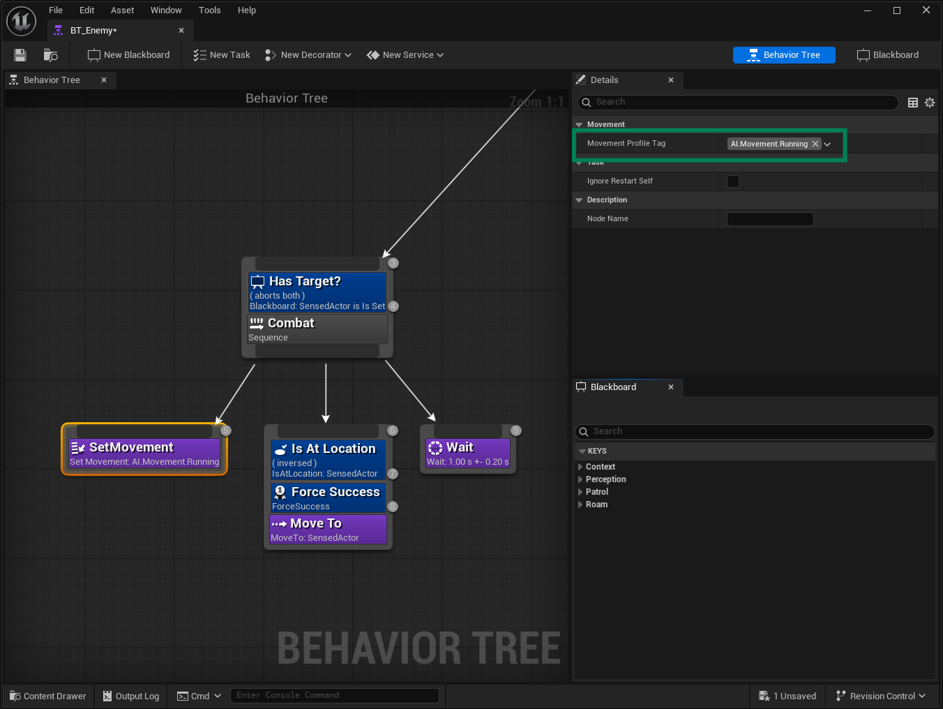 Triggering the Running Behavior in the Behavior Tree