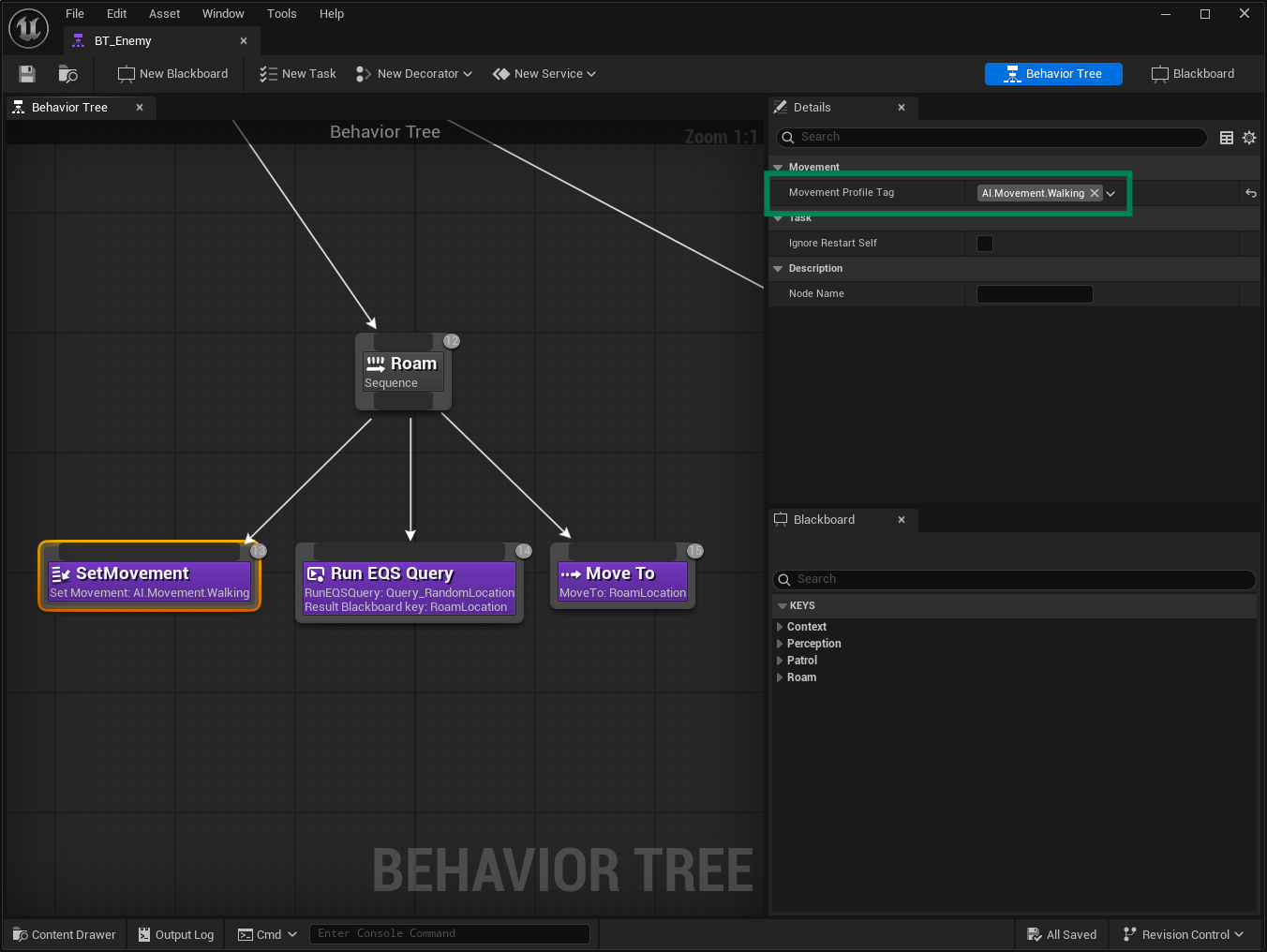 Triggering the Walking Behavior in the Behavior Tree