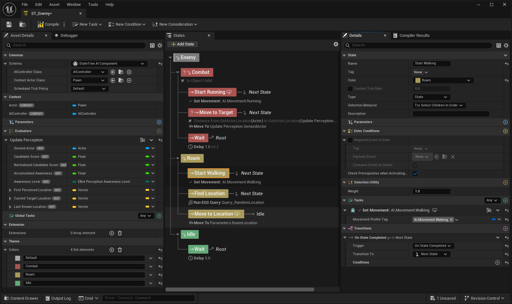 Triggering the Walking Behavior in the State Tree