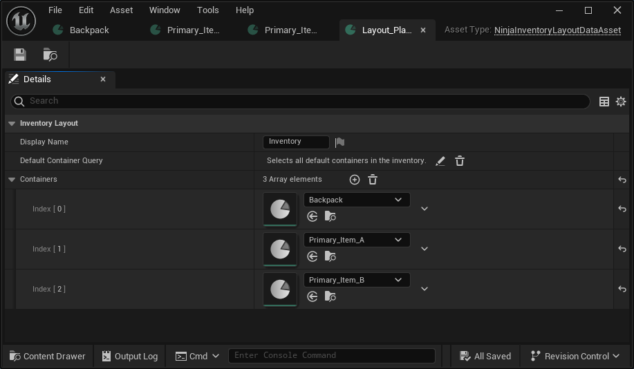 Inventory Layout with Backpack and Primary Items