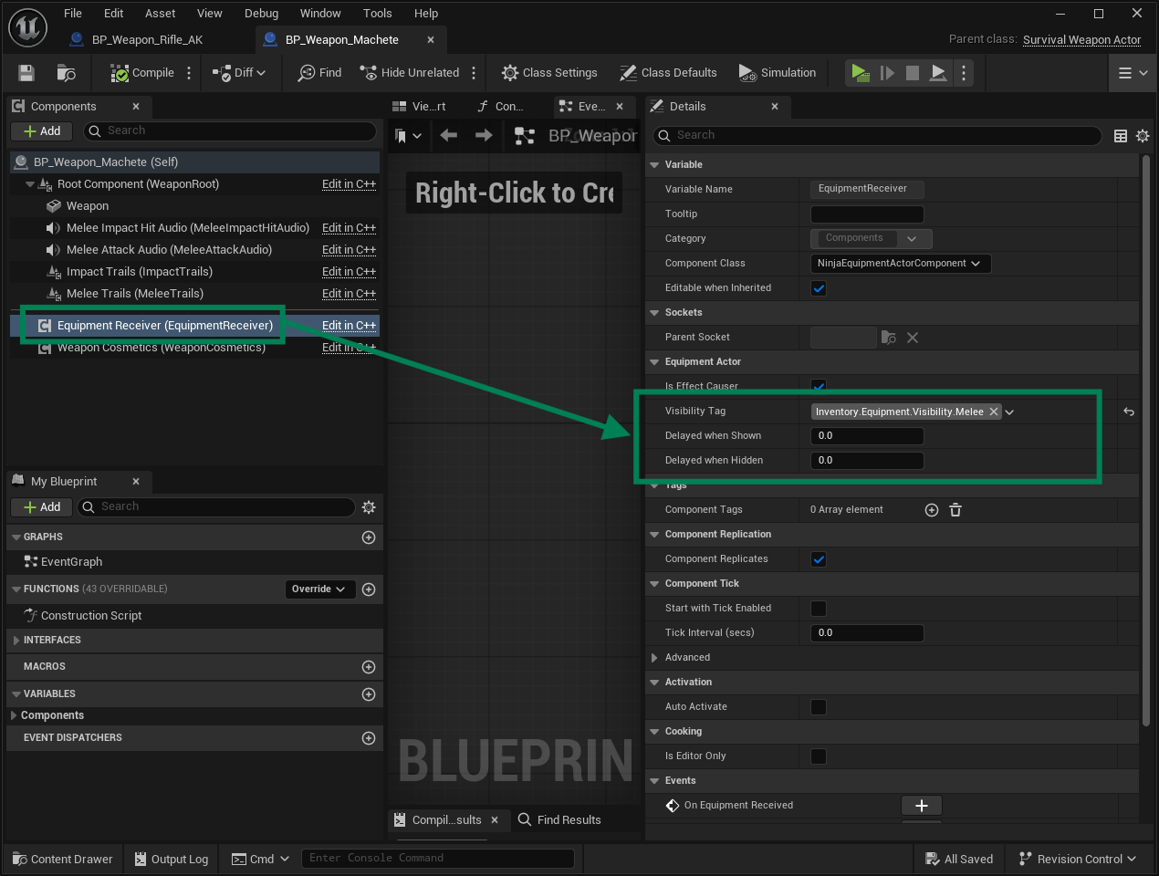 Melee component settings Melee component settings