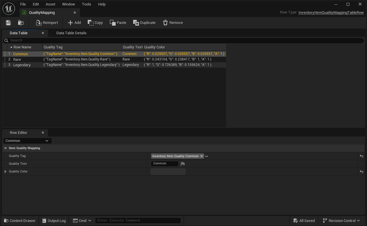 Quality Table Quality Table