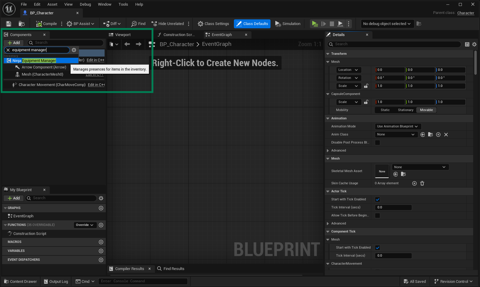 Add the Equipment Manager Component Add the Equipment Manager Component