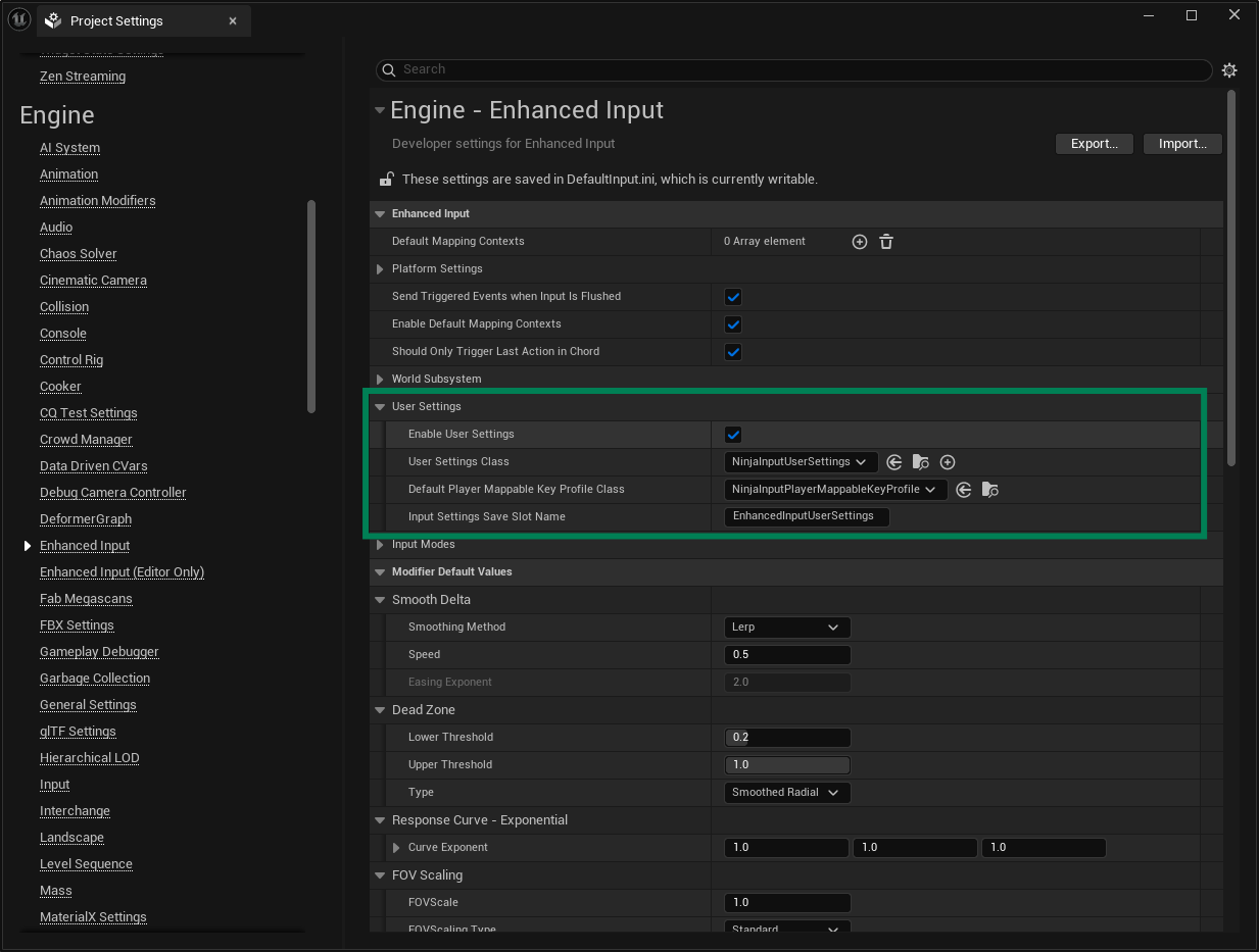 Enable Input User Settings